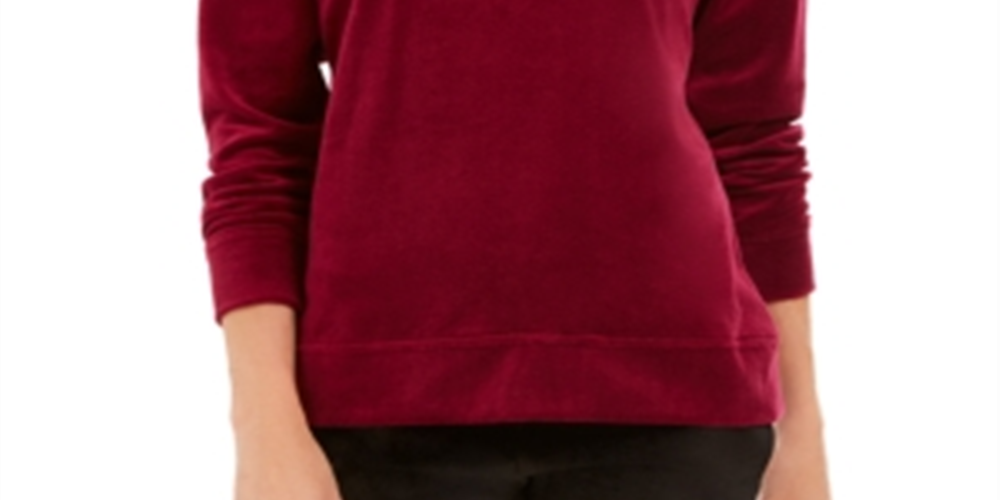 Moletom esportivo feminino Karen Scott de veludo roxo tamanho extragrande