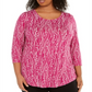 JM Collection Top feminino estampado com decote redondo plus size rosa 0X