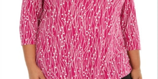 JM Collection Top feminino estampado com decote redondo plus size rosa 0X