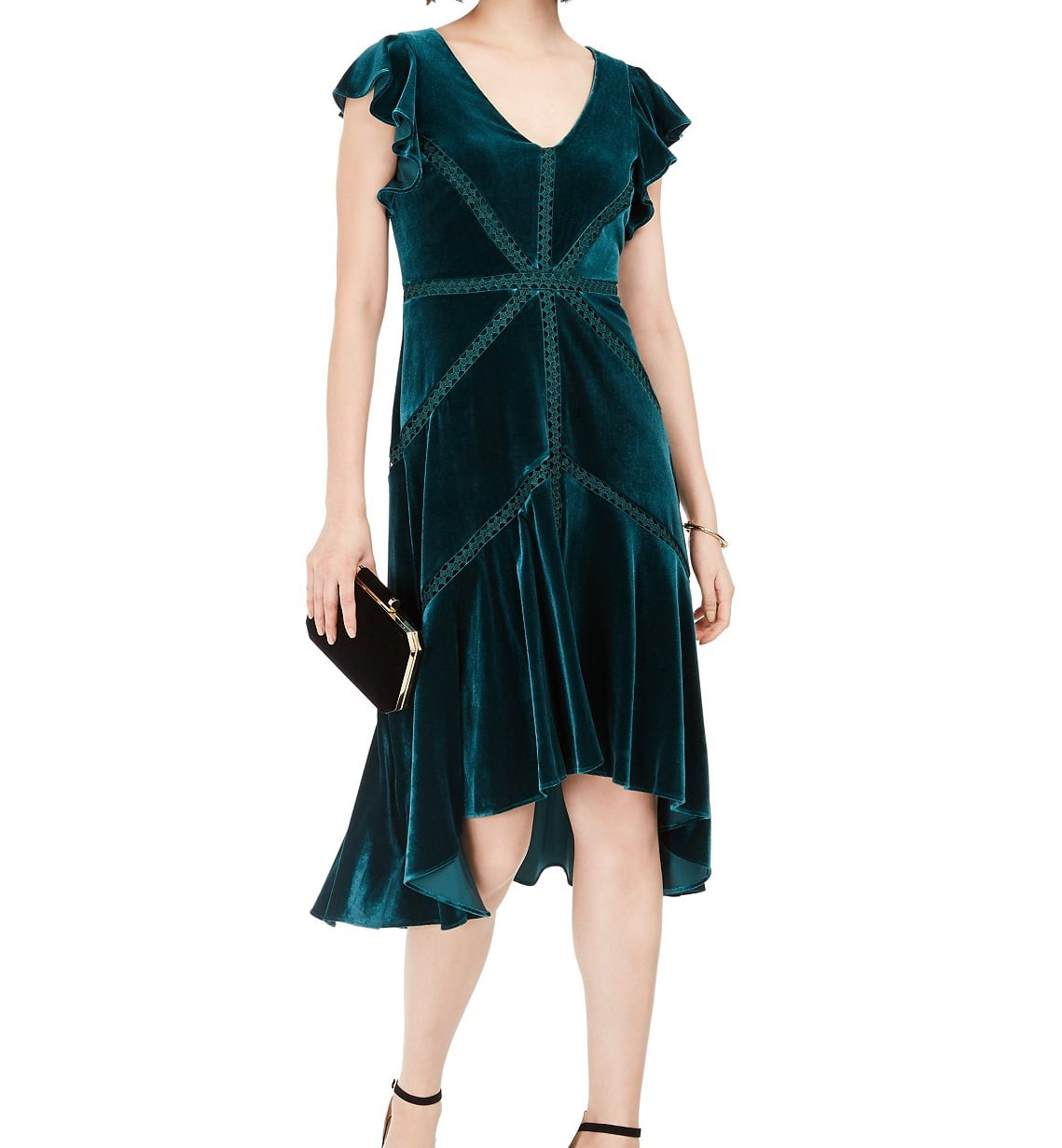 Vestido de veludo com mangas curtas Taylor Women's, verde, tamanho 10