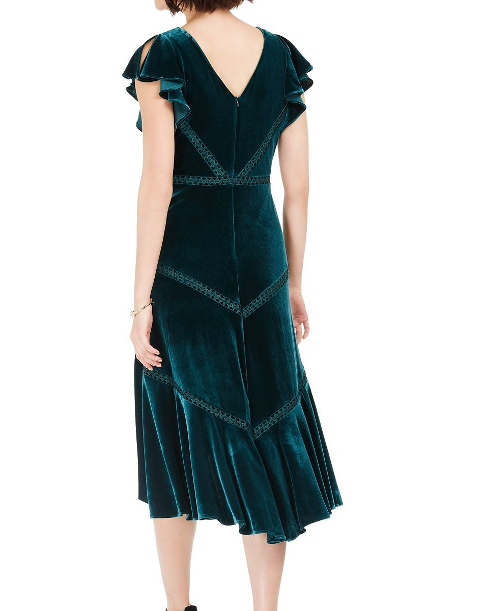 Vestido de veludo com mangas curtas Taylor Women's, verde, tamanho 10