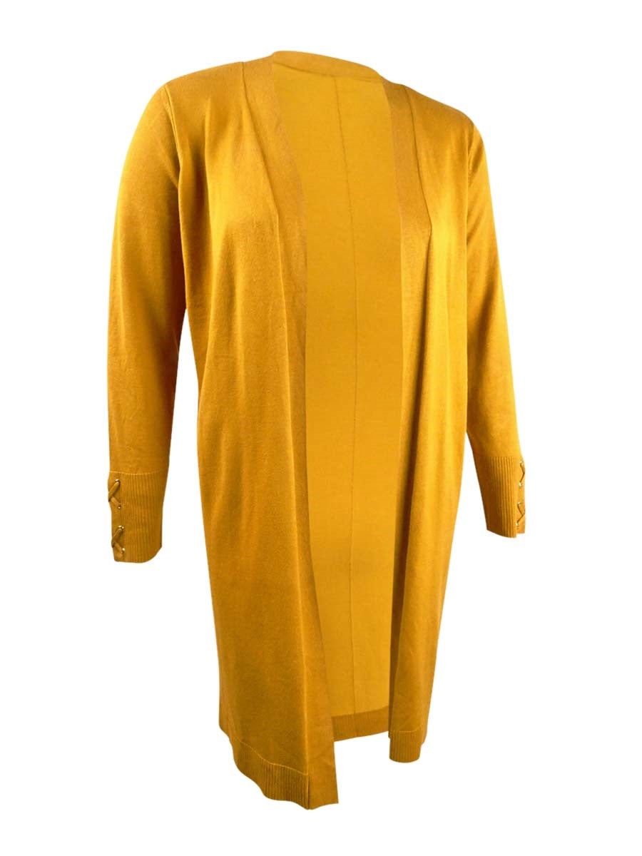 Cardigan feminino com cadarço e punho, amarelo, tamanho 1X, da coleção JM