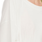 Blusa feminina de manga comprida com decote em V, branca, tamanho médio