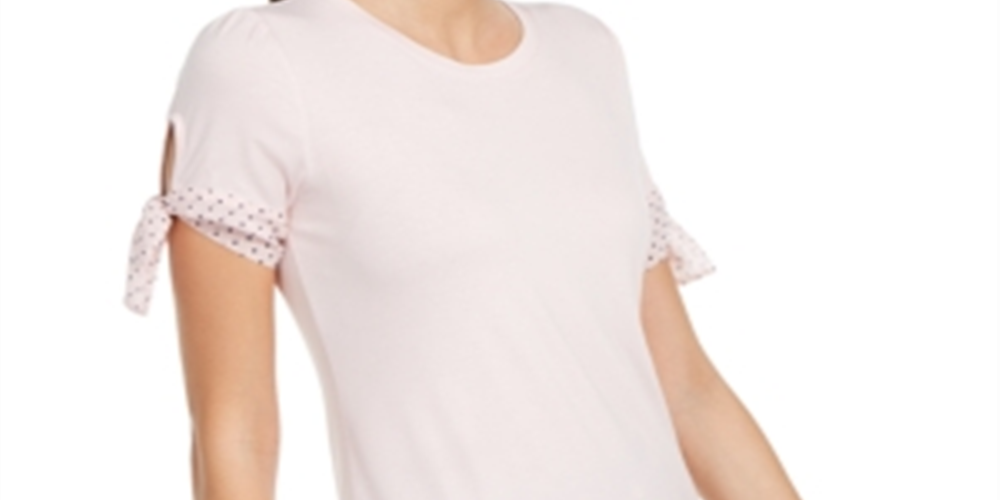Suéter feminino Maison Jules com fenda e manga curta, gola redonda, rosa, tamanho grande