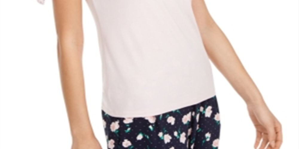 Suéter feminino Maison Jules com fenda e manga curta, gola redonda, rosa, tamanho grande