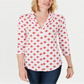 Camisa feminina de malha plissada com decote em V e estampada, tamanho X-G, branca, Charter Club