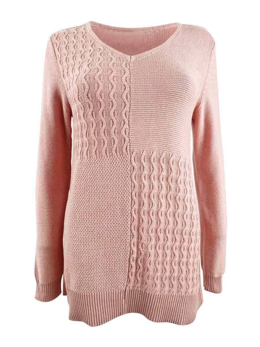 Suéter feminino Karen Scott de algodão com ponto misto, rosa, tamanho X-S