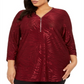 JM Collection Top feminino plus size metálico com estampa animal e zíper, vermelho, tamanho 3X