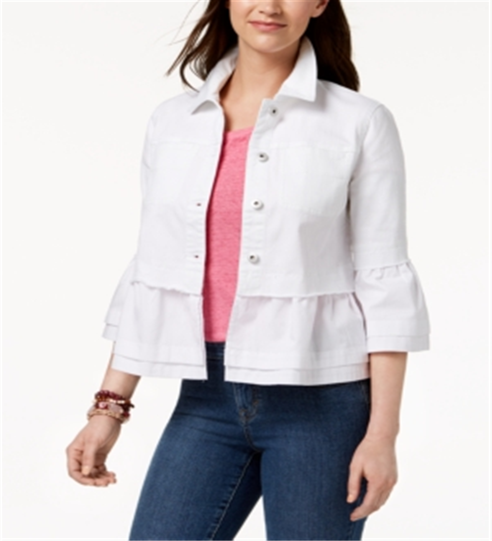 Jaqueta jeans feminina com babados Style &amp; Co, branca, tamanho XX-G