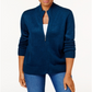 Karen Scott Cardigan Feminino com Zíper Frontal Azul Tamanho Grande