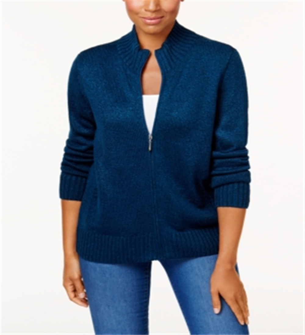 Karen Scott Cardigan Feminino com Zíper Frontal Azul Tamanho Grande