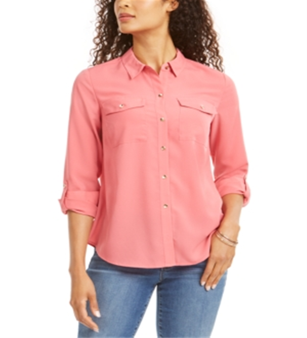 Camisa feminina Charter Club lisa com botões, rosa, tamanho pequeno GG