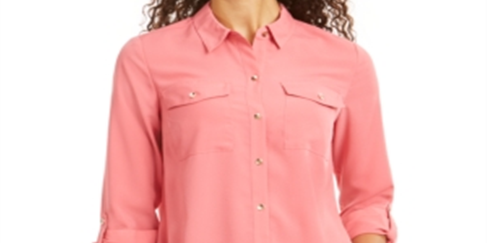 Camisa feminina Charter Club lisa com botões, rosa, tamanho pequeno GG