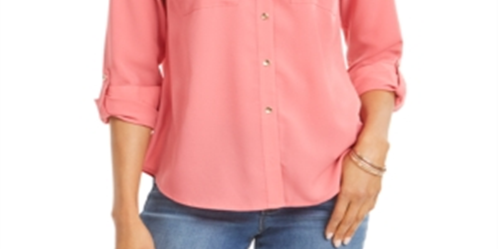 Camisa feminina Charter Club lisa com botões, rosa, tamanho pequeno GG