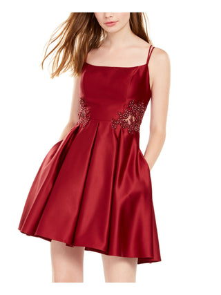 Blondie Nites Women's Spaghetti Strap Square Neck Short Fit Flare Cocktail Dress Purple Size 11