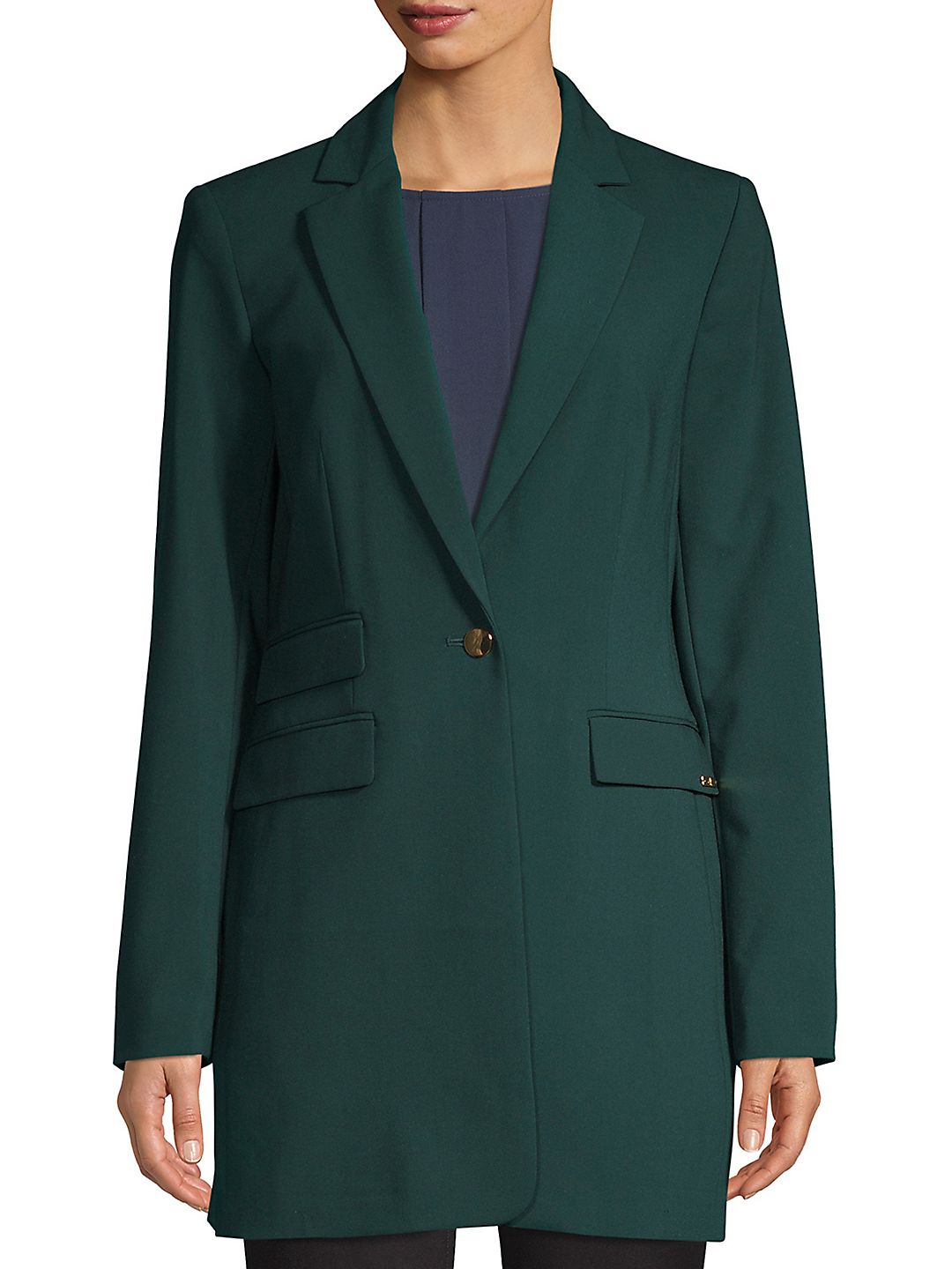 Calvin Klein Blazer Feminino com Três Bolsos e Um Botão Verde Tamanho 6