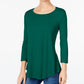 Camiseta feminina JM Collection com manga 3/4 e decote redondo, verde, tamanho médio