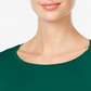 Camiseta feminina JM Collection com manga 3/4 e decote redondo, verde, tamanho médio