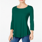 Camiseta feminina JM Collection com manga 3/4 e decote redondo, verde, tamanho médio