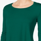 Camiseta feminina JM Collection com manga 3/4 e decote redondo, verde, tamanho médio