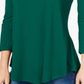 Camiseta feminina JM Collection com manga 3/4 e decote redondo, verde, tamanho médio