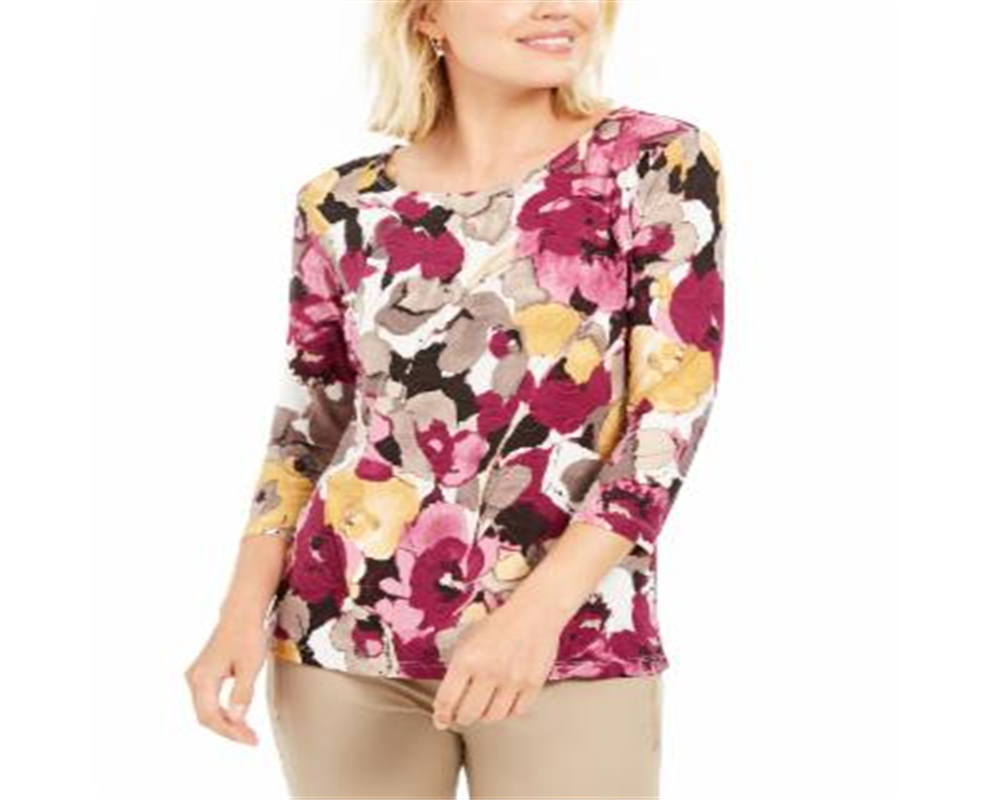Blusa feminina estampada em jacquard, roxa, tamanho pequeno GG, da coleção JM