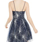 Vestido curto feminino Blondie Nites com lantejoulas, zíper, alças finas, decote coração, corte evasê, azul, tamanho 5