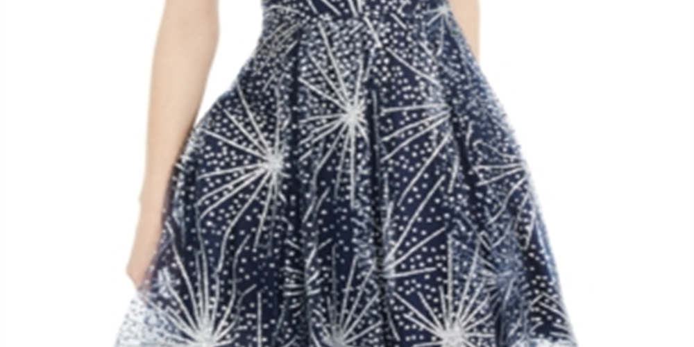Vestido curto feminino Blondie Nites com lantejoulas, zíper, alças finas, decote coração, corte evasê, azul, tamanho 5