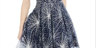 Vestido curto feminino Blondie Nites com lantejoulas, zíper, alças finas, decote coração, corte evasê, azul, tamanho 5