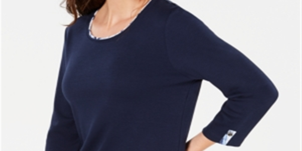 Blusa feminina Karen Scott com estampa em camadas, lisa e xadrez, azul, tamanho XX-G