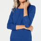 Karen Scott Suéter feminino texturizado com manga 3/4 e gola redonda, tamanho pequeno, azul