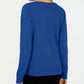 Karen Scott Suéter feminino texturizado com manga 3/4 e gola redonda, tamanho pequeno, azul