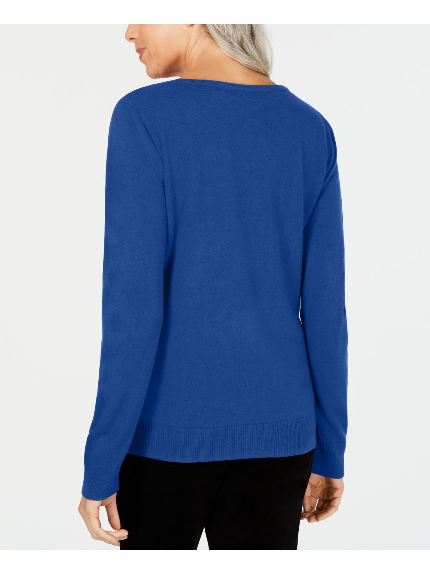 Karen Scott Suéter feminino texturizado com manga 3/4 e gola redonda, tamanho pequeno, azul