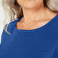 Karen Scott Suéter feminino texturizado com manga 3/4 e gola redonda, tamanho pequeno, azul