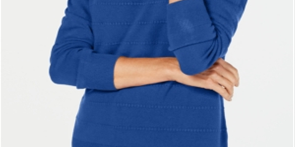 Karen Scott Suéter feminino texturizado com manga 3/4 e gola redonda, tamanho pequeno, azul