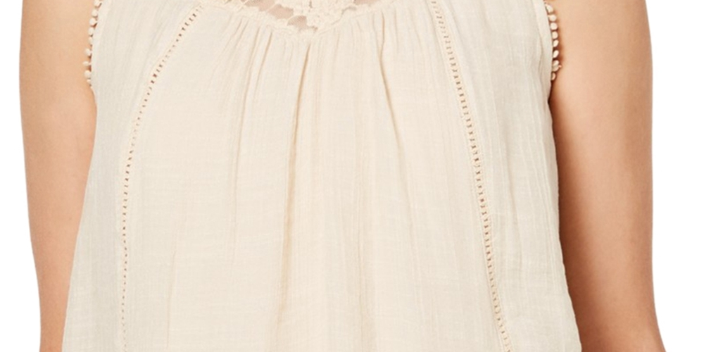 Top feminino com bainha em camadas e acabamento em renda estilo &amp; co, creme brulee, tamanho pequeno GG