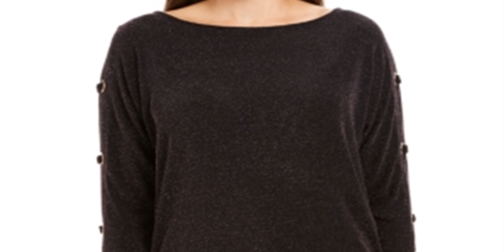 JM Collection Top Feminino Metálico com Manga Dividida e Fio Roxo Tamanho Grande
