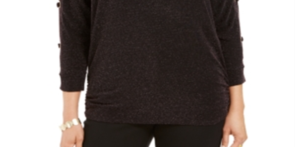 JM Collection Top Feminino Metálico com Manga Dividida e Fio Roxo Tamanho Grande
