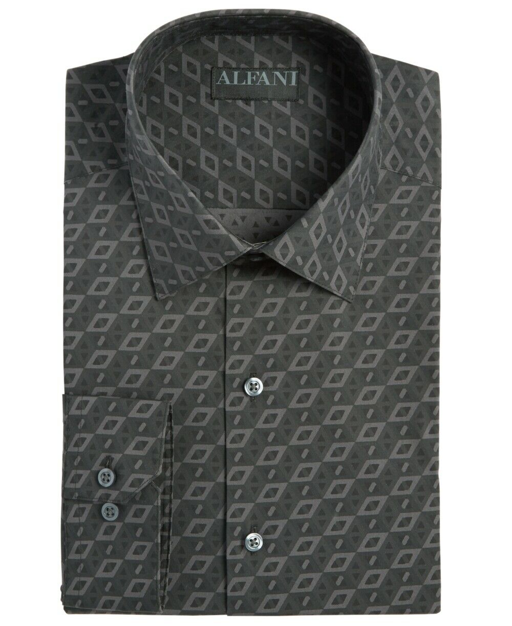 Camisa social masculina Alfani Athletic Fit com estampa preta, tamanho 17-17,5 34-35