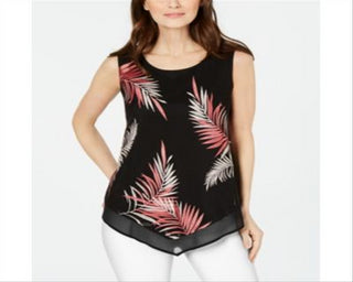 Blusa feminina Alfani bordada com bainha pontuda, preta, tamanho pequeno médio
