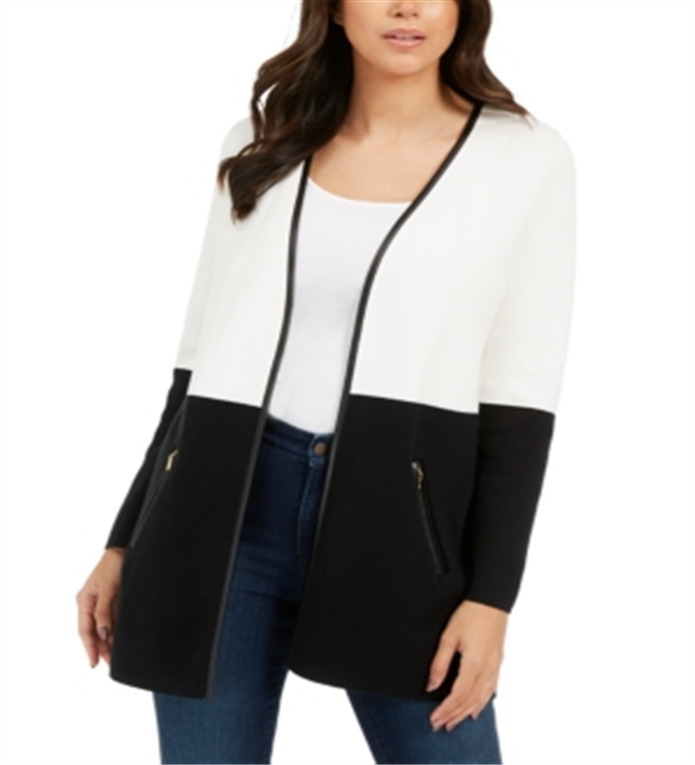 Cardigan feminino Charter Club Milano Cotton Colorblocked, branco, tamanho XX-G