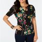 Thalia Sodi Blusa Feminina Estampada Manga Cotovelo Buraco Preto Tamanho P