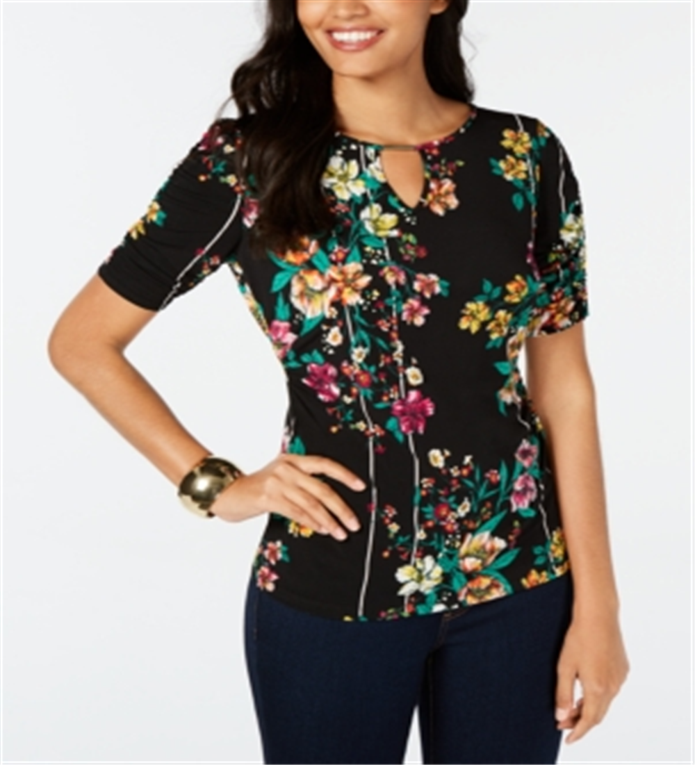 Thalia Sodi Blusa Feminina Estampada Manga Cotovelo Buraco Preto Tamanho P