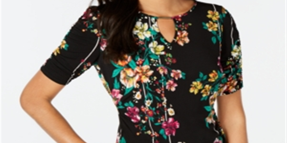 Thalia Sodi Blusa Feminina Estampada Manga Cotovelo Buraco Preto Tamanho P