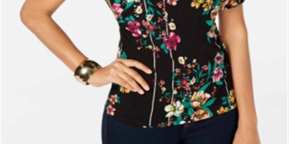 Thalia Sodi Blusa Feminina Estampada Manga Cotovelo Buraco Preto Tamanho P