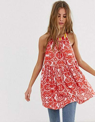 Regata Halter Sem Mangas Estampada Feminina Free People Laranja Tamanho Médio