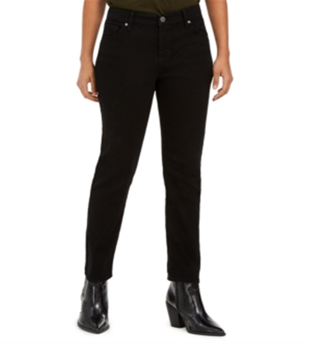 Jeans feminino estilo &amp; co moderno reto cintura média preto tamanho 2
