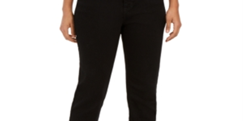 Jeans feminino estilo &amp; co moderno reto cintura média preto tamanho 2