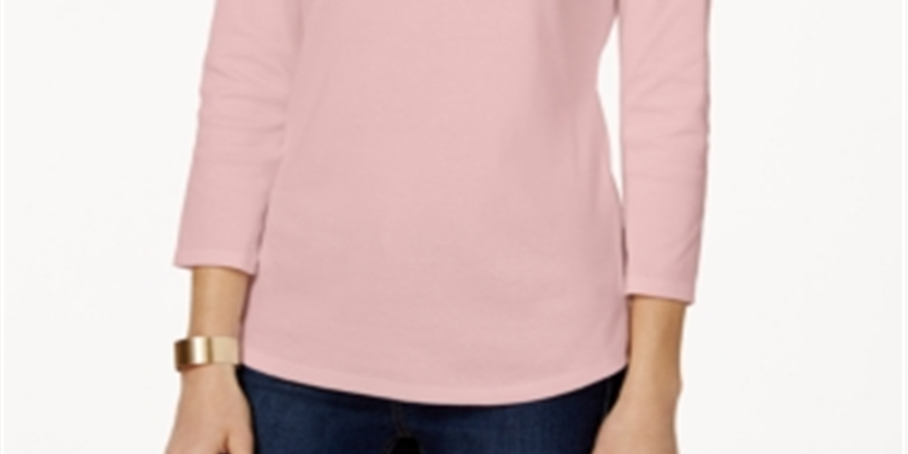 Charter Club Blusa feminina de algodão Pima com decote canoa e botões no ombro - Rosa Tamanho - XS