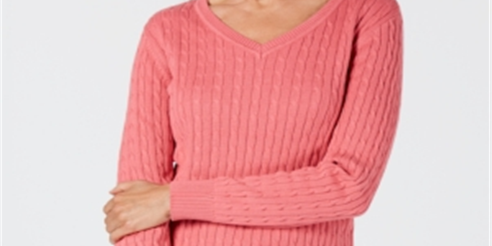 Karen Scott Suéter Feminino de Tricô de Algodão Rosa Tamanho Pequeno G